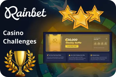 Rainbetт challenges panel showing daily, weekly and monthly task cards with open and locked reward tiers.