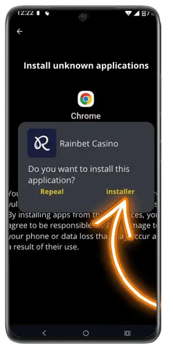 Install Rainbet Android app on device