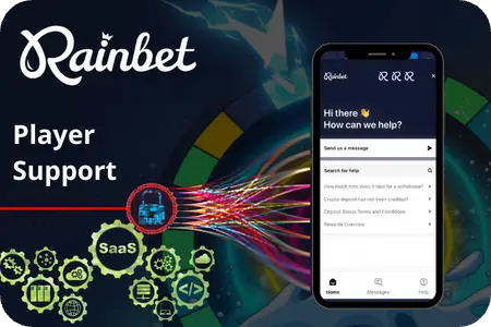 Rainbet live chat support window open around the clock with agent response panel.